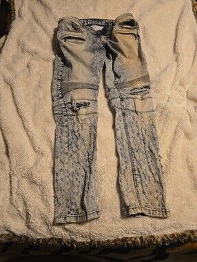 080126 Unknown ĺabel size 38 JEANS MENS Acid Washed extremely stressed box 22dd